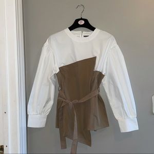 Trendy White and Taupe Blouse